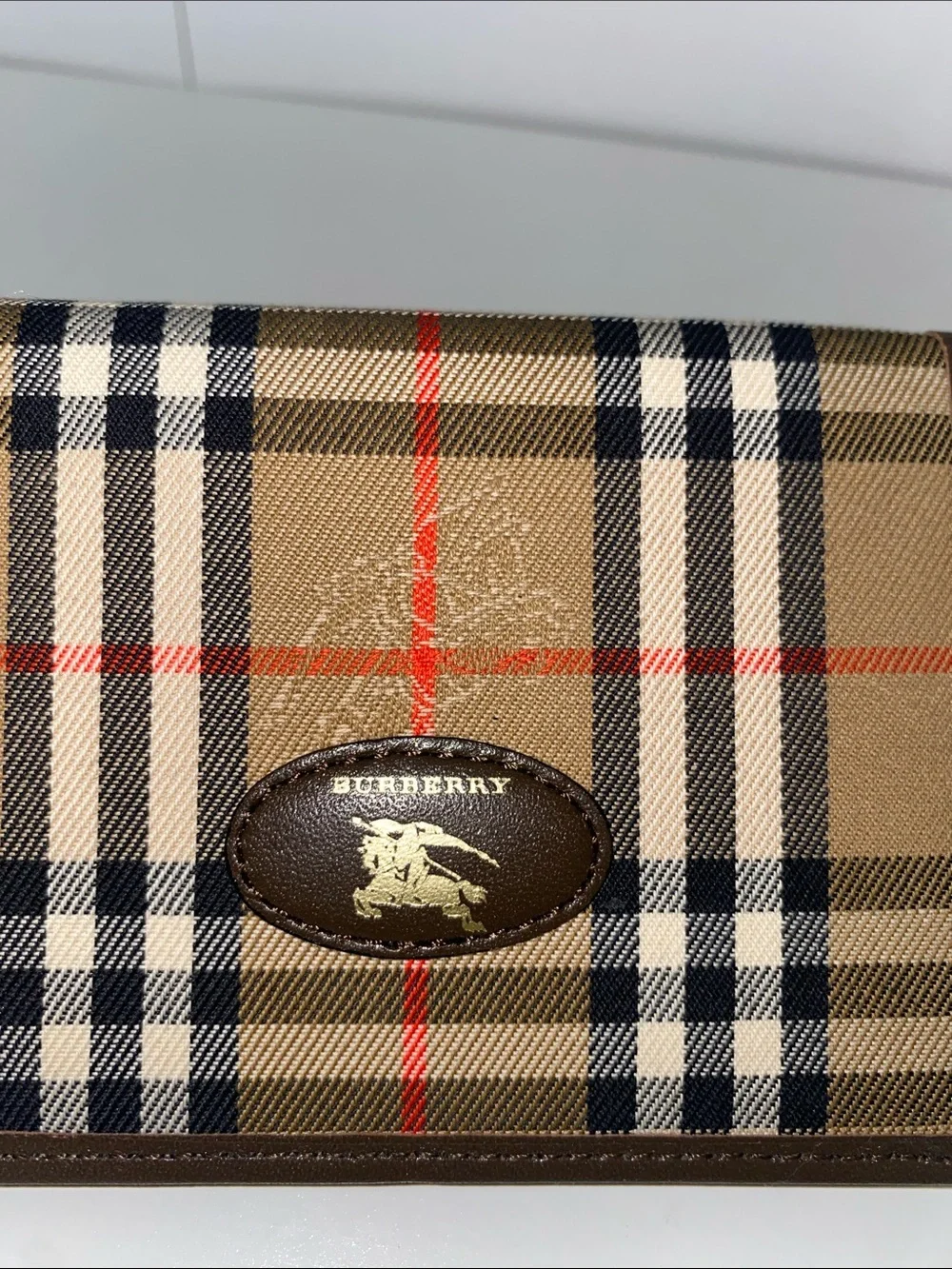 Authentic Burberry Tan Plaid Card Holder Wallet Brown Leather Trim